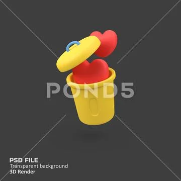 Heart or love in the trash isolated 3d render icon illustration PSD-Vorlage