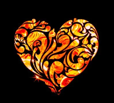 Heart outline with openwork texture on a dark background Illustrazione stock