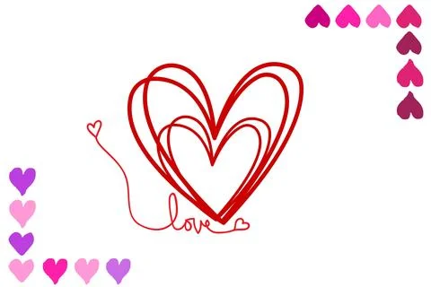 Heart Outlines with Cursive Love Design Stock Illustration