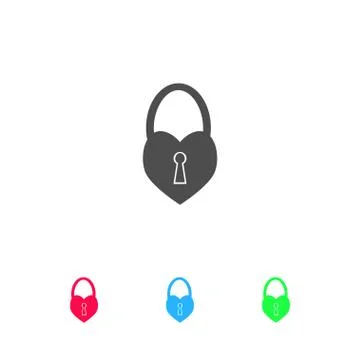 Heart pad lock icon flat. Illustrazione stock