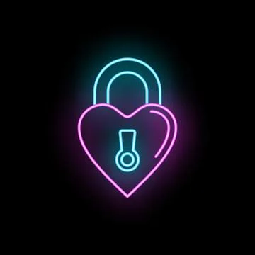 Heart padlock glowing neon light on black background 库存插图