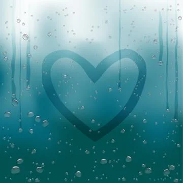 Heart painted on rainy window Stock Illustration