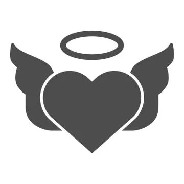 Heart with pair of wings solid icon. Valentines heart vector illustration Stock Illustration