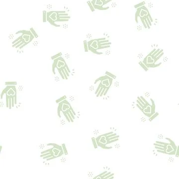Heart on palm glyph seamless pattern Stock Illustration