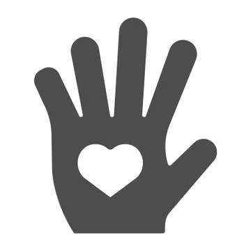 Heart in palm solid icon. Hand with heart vector illustration isolated on white Illustrazione stock