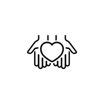 Heart in palms thin line icon. Hands give a heart. Love or health care concept Stock Illustration