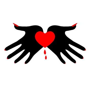 Heart in the palms of your hands bleeding demonic image love passion Stock Illustration