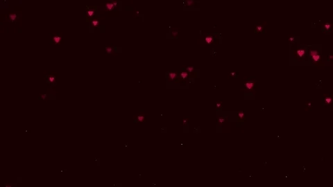 Heart particles in motion on dark red background floating upwards as a seam.. Video stock 341684701