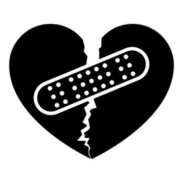 Heart with patch connecting two halves icon black color vector illustration f 스톡 일러스트