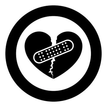 Heart with patch connecting two halves icon in circle round black color vecto Stock Illustration