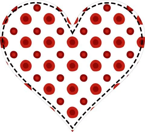 Heart in patchwork with red polka dots and red dots pattern Illustrazione stock