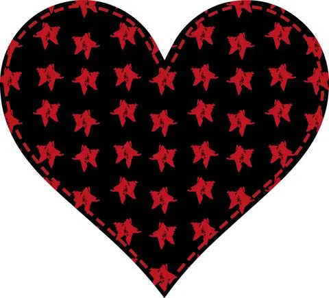 Heart in a patchwork style black pattern with red grunge stars Stock Illustration