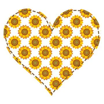 Heart patchwork in sunflower flowers Stock Illustration