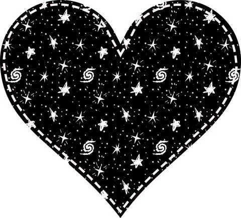 A heart in a patchwork technique with white stars on a black background Illustrazione stock