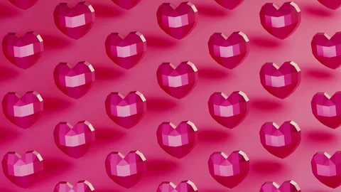 Heart pattern 3d render animation. Isometric Crystal Hearts Backdrop Loop. 스톡 동영상 295956104