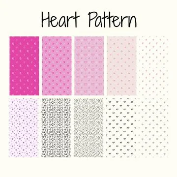 Heart Pattern Bundle, Cute Love Seamless Backgrounds, Valentine Doodle Hear.. Stock Illustration
