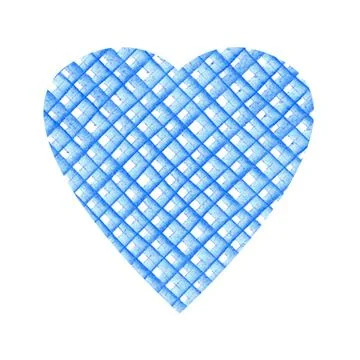Heart of Pattern with checkered geometric texture. Watercolor illustration .. Stock Illustration