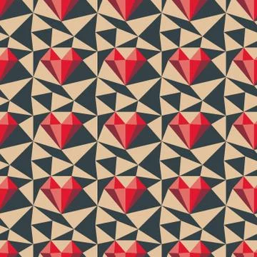 Heart pattern. Low poly vector seamless background Stock Illustration