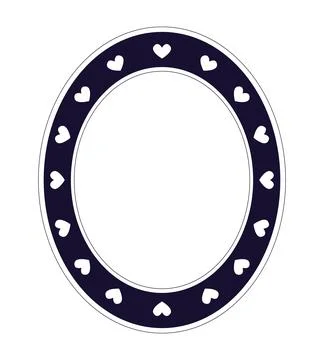 Heart pattern oval black and white retro frame 库存插图