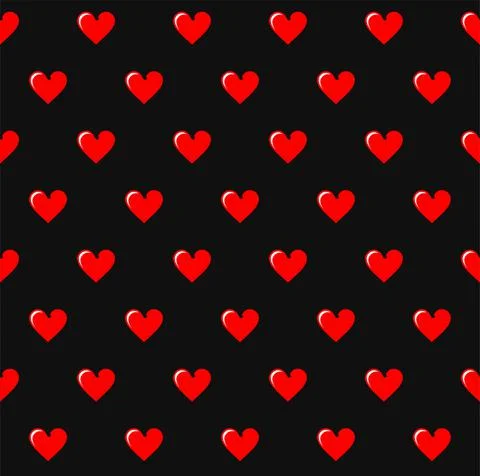 Heart Pattern. Seamless Love Background on Black. Vector Stock Illustration