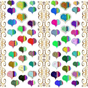 Heart pattern. Seamless Valentine':s with blue, white and green elements. Vector Illustrazione stock