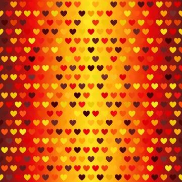 Heart pattern. Seamless vector. Glowing background in red, yellow tones Stock Illustration