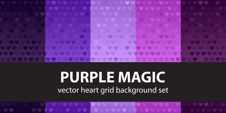 Heart pattern set "Purple Magic". Vector seamless backgrounds Stock Illustration