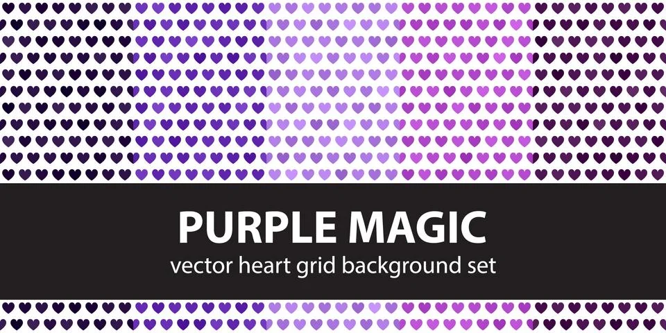 Heart pattern set "Purple Magic". Vector seamless backgrounds Stock Illustration