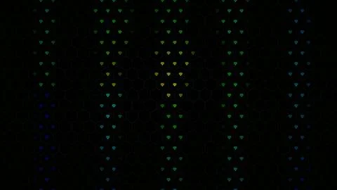 Heart patterns displayed on a dark background with honeycomb design Stock Illustration