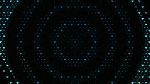 Heart patterns in hexagonal shapes on a dark background Illustrazione stock