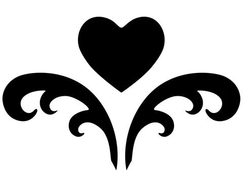 Heart with patterns, valentine tattoo - vector silhouette picture for logo Illustrazione stock