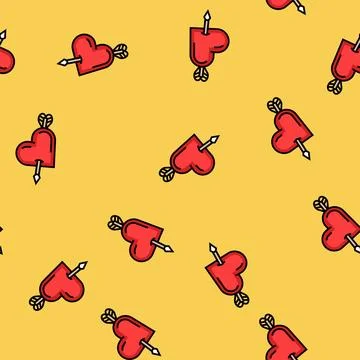 Heart pierced arow vector seamless pattern Stock Illustration