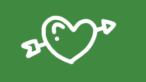 Heart pierced with an arrow hand-drawn cartoon graphic chalk outline cupid icon Stock Footage 336456471