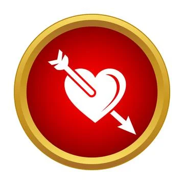 Heart pierced by arrow in red circle button Stock Illustration