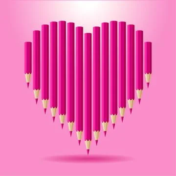 Heart of pink pencils. Vector background Valentine's Day Stock Illustration