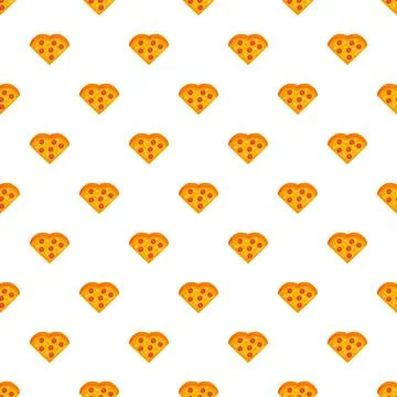 Heart pizza slice seamless pattern on white background Stock Illustration