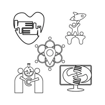 Heart place rocket Commitment Teamwork Together Outline Logo 스톡 일러스트