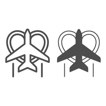 Heart plane line and solid icon, airlines concept, heart, love plane vector sign Stock Illustration