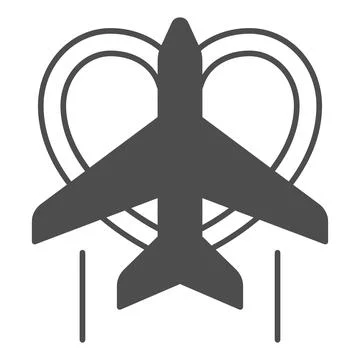 Heart plane solid icon, airlines concept, heart, love plane vector sign on white Stock Illustration