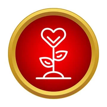 Heart plant growing on red button icon concept Stock Illustration