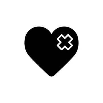 Heart plaster vector icon. Black and white love illustration. Solid linear icon Stock Illustration
