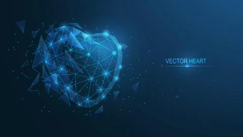 Heart from a plexus of lines of triangles and dots Stock Illustration