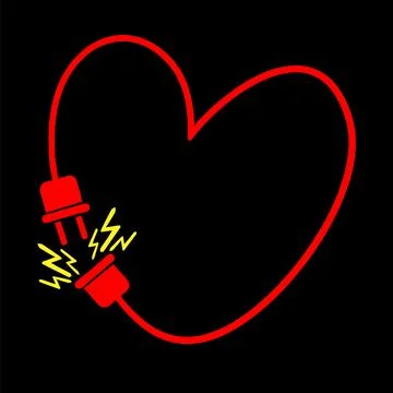 Heart with plug icon on a black background Stock Illustration