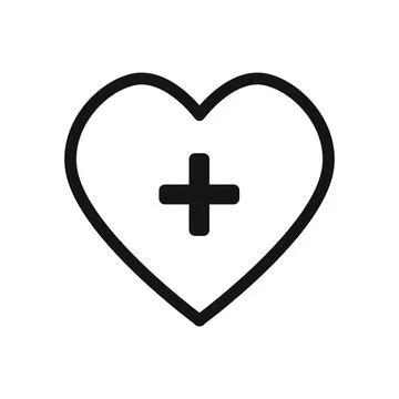 Heart plus icon linear vector graphics sign Illustrazione stock