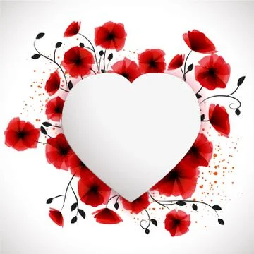 Heart poppies background Stock Illustration