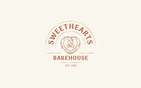 Heart Pretzel Bakery Logo Vector Template For Small Home Baked Business Ilustración de archivo