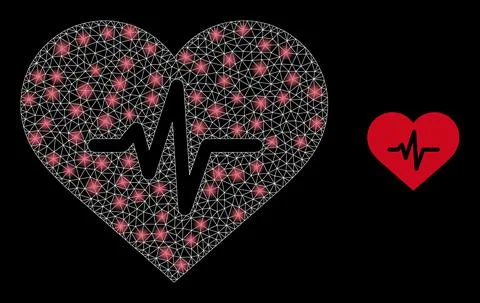 Heart Pulse Icon - Wire Frame Mesh with Constellation Nodes Illustrazione stock