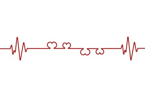 Heart pulse one line red cardiogram sign vector heartbeat Stock Illustration