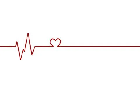 Heart pulse one line red cardiogram sign vector heartbeat, Stock Illustration