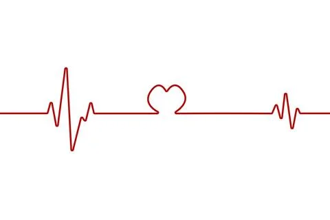 Heart pulse one line red cardiogram sign vector heartbeat Stock Illustration